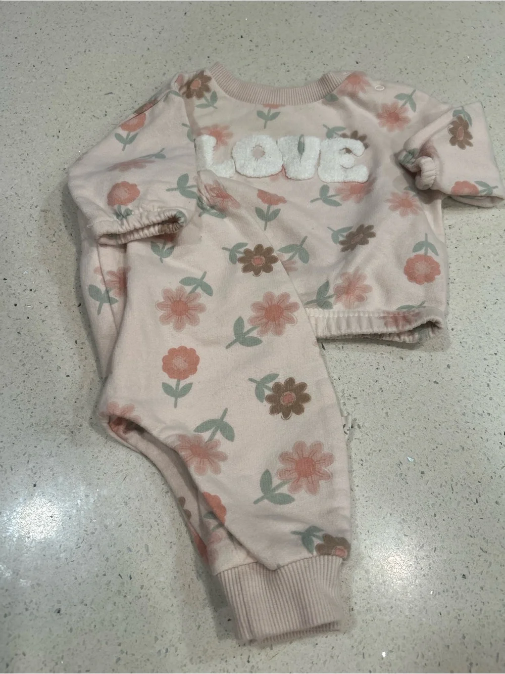 Floral Pink Kids One-Piece Bodysuit with 'LOVE' Applique